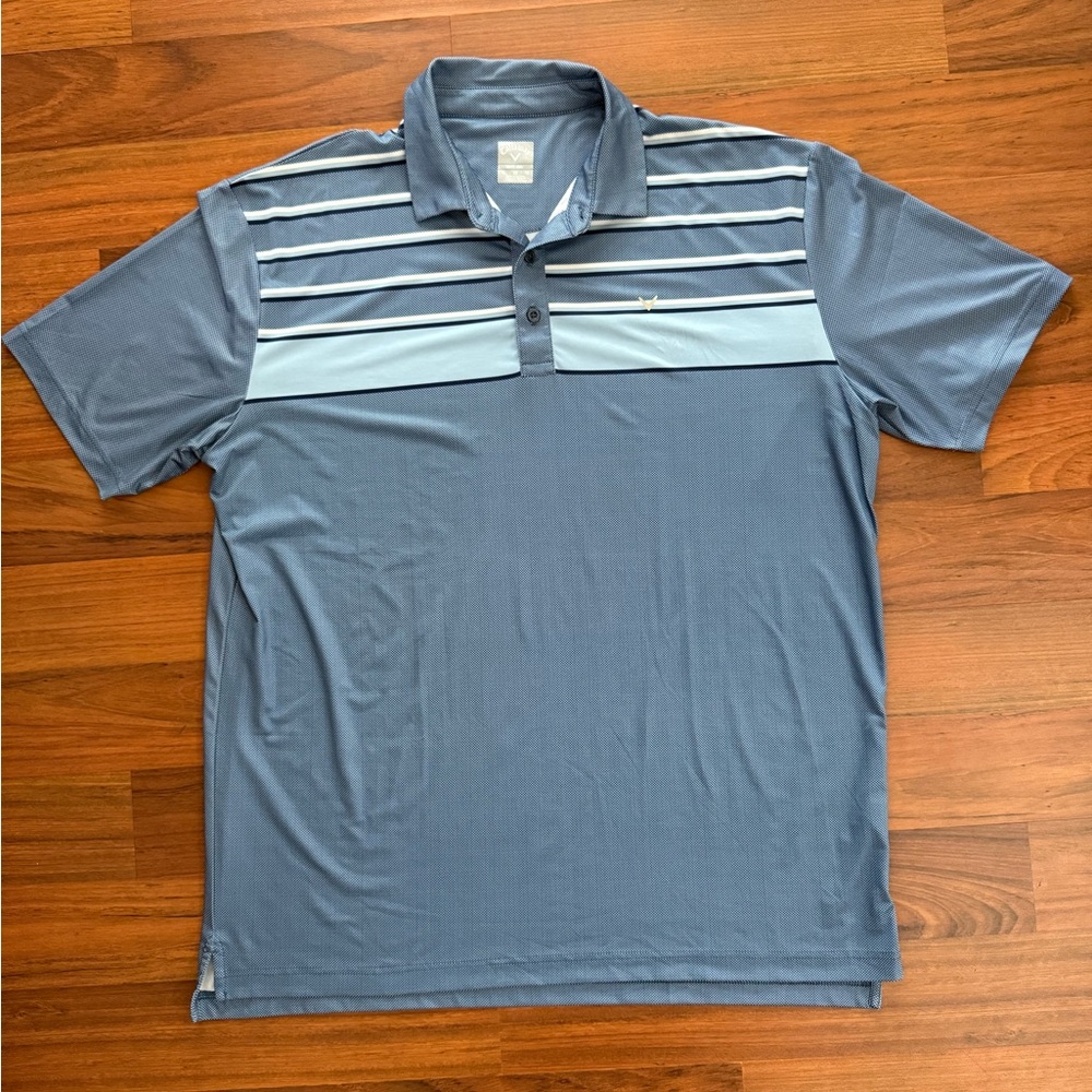 Callaway Men's Golf Opti-Dri Polo with Blue and White Stripes